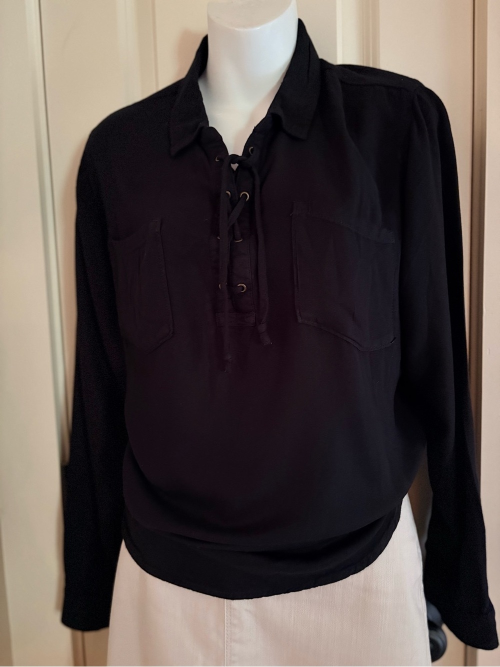 Black Lace-Up Long-Sleeve, ladies top, size  16-18
